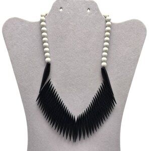 Vintage 1980s Black and White Geometric Spike Necklace Art Deco Style Piece